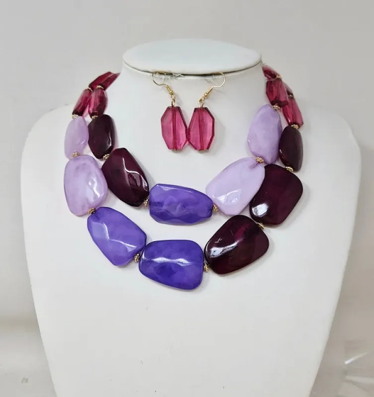 PURPLE STONE NECKLACE SET ( 11252 GPU ) sold by Oh My Jewelry