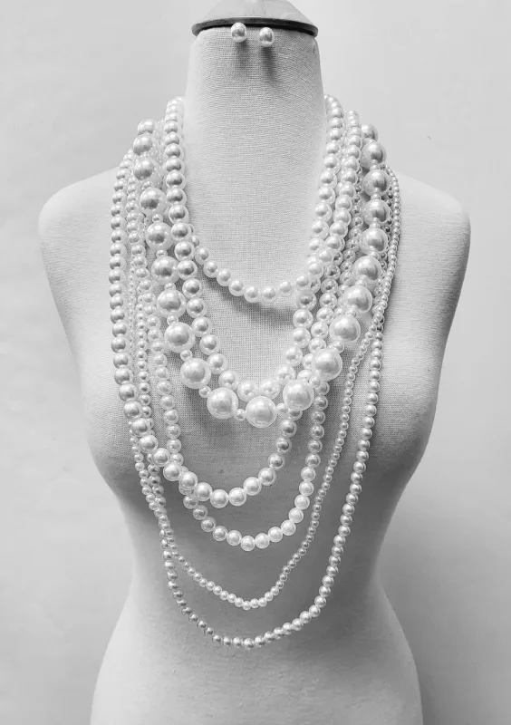 LARGE WHITE PEARL NECKLACE SET ( 11179 RWH ) sold by Oh My Jewelry