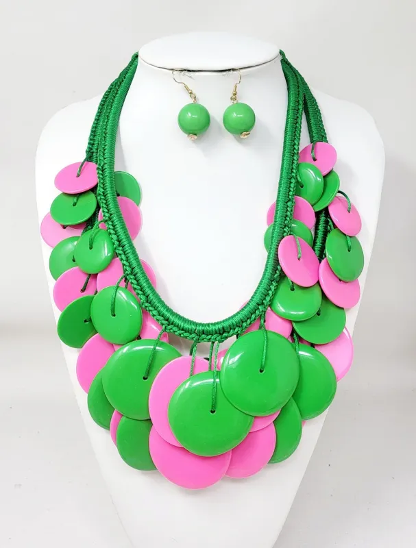 GOLD GREEN PINK BEAD NECKLACE SET ( 10914 PKGR ) sold by Oh My Jewelry