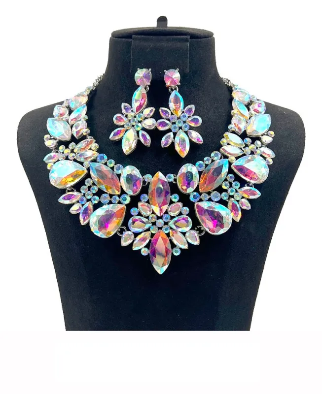 SILVER NECKLACE SET AB STONES ( 014270sab ) sold by Oh My Jewelry