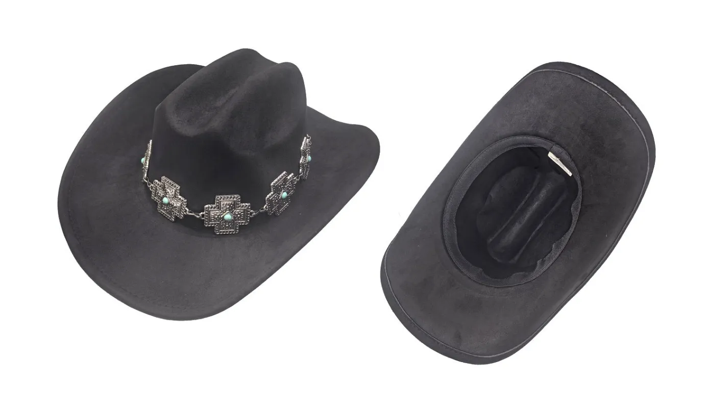 BLACK COWBOY HAT SILVER TURQUOISE ( 0919 BK ) sold by Oh My Jewelry