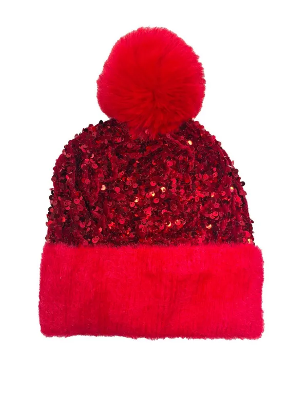 RED BEANIE SEQUINS ( 0874 RD ) sold by Oh My Jewelry