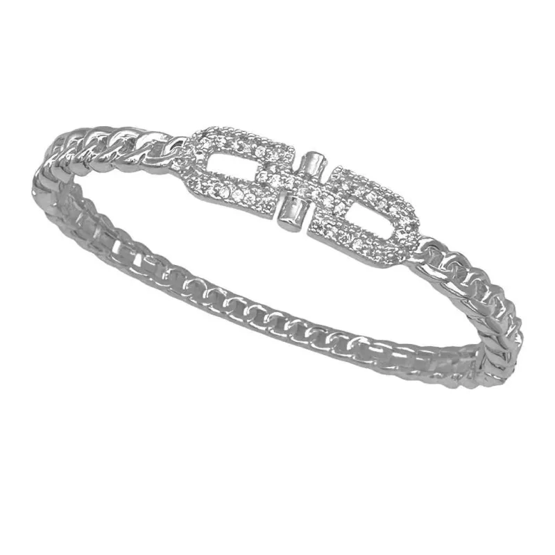 SILVER BANGLE CLEAR CZ STONES ( 1257 BX ) sold by Oh My Jewelry