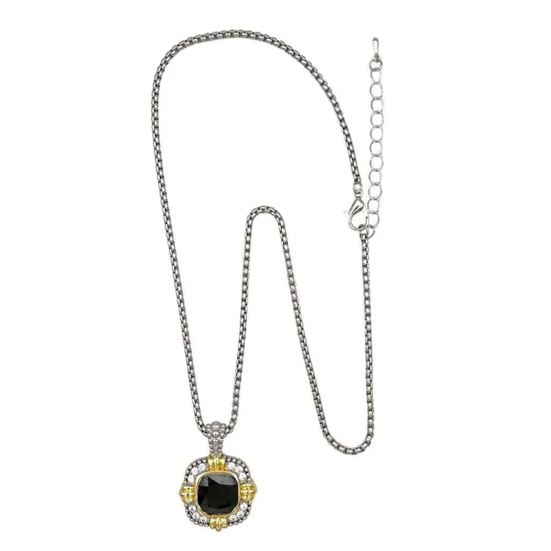 14K GOLD PLATED NECKLACE BLACK STONE ( 1317 J ) sold by Oh My Jewelry