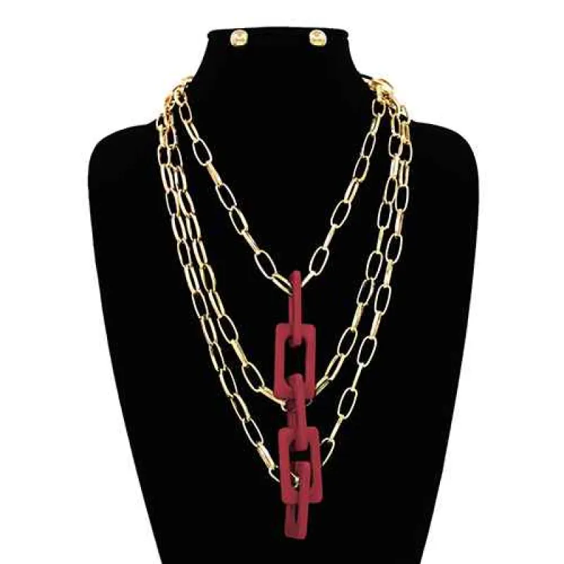 GOLD BURGUNDY NECKLACE ( 7323 GDBUR ) sold by Oh My Jewelry