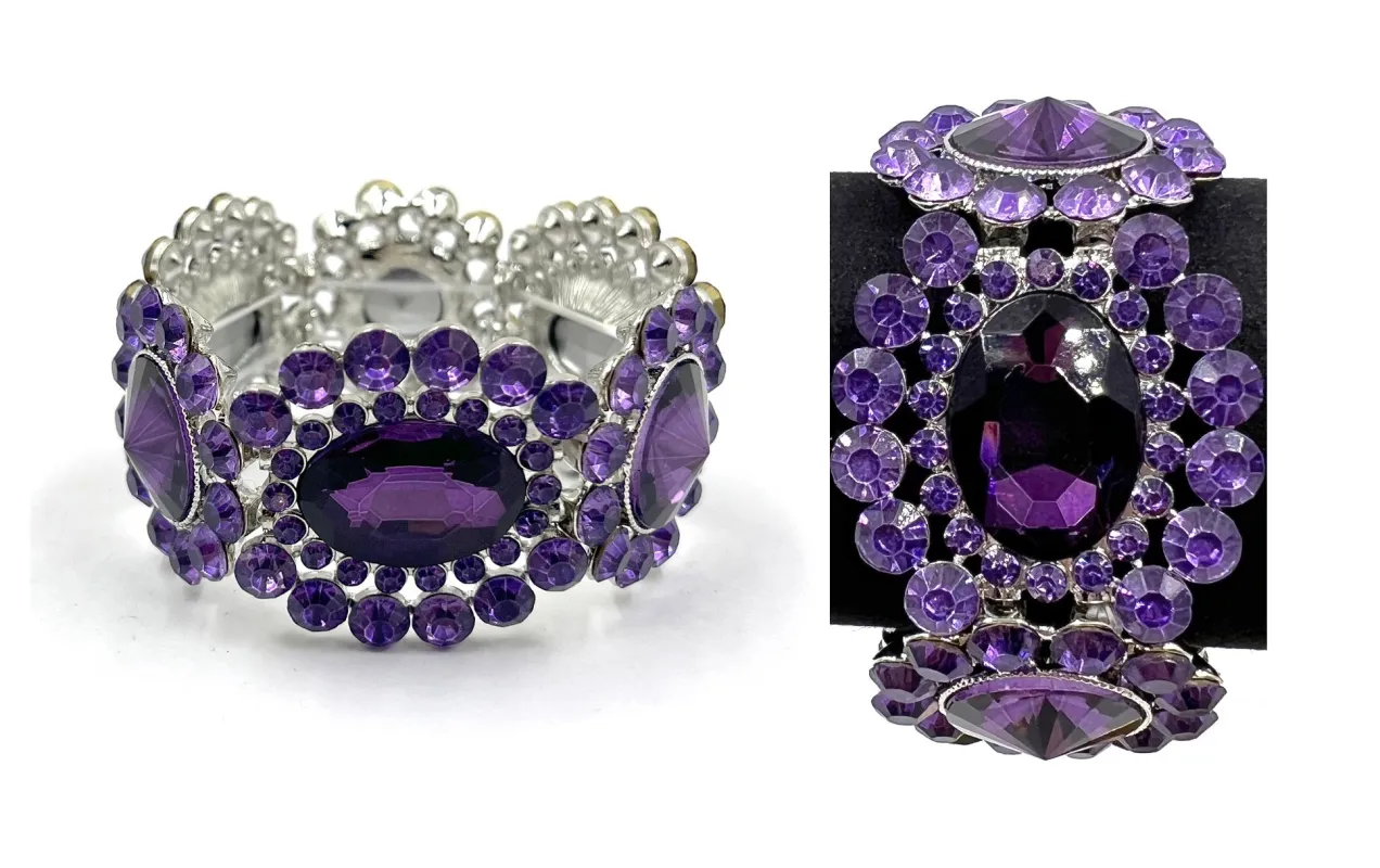 SILVER STRETCH BRACELET PURPLE STONES ( 0266 3U1 ) sold by Oh My Jewelry