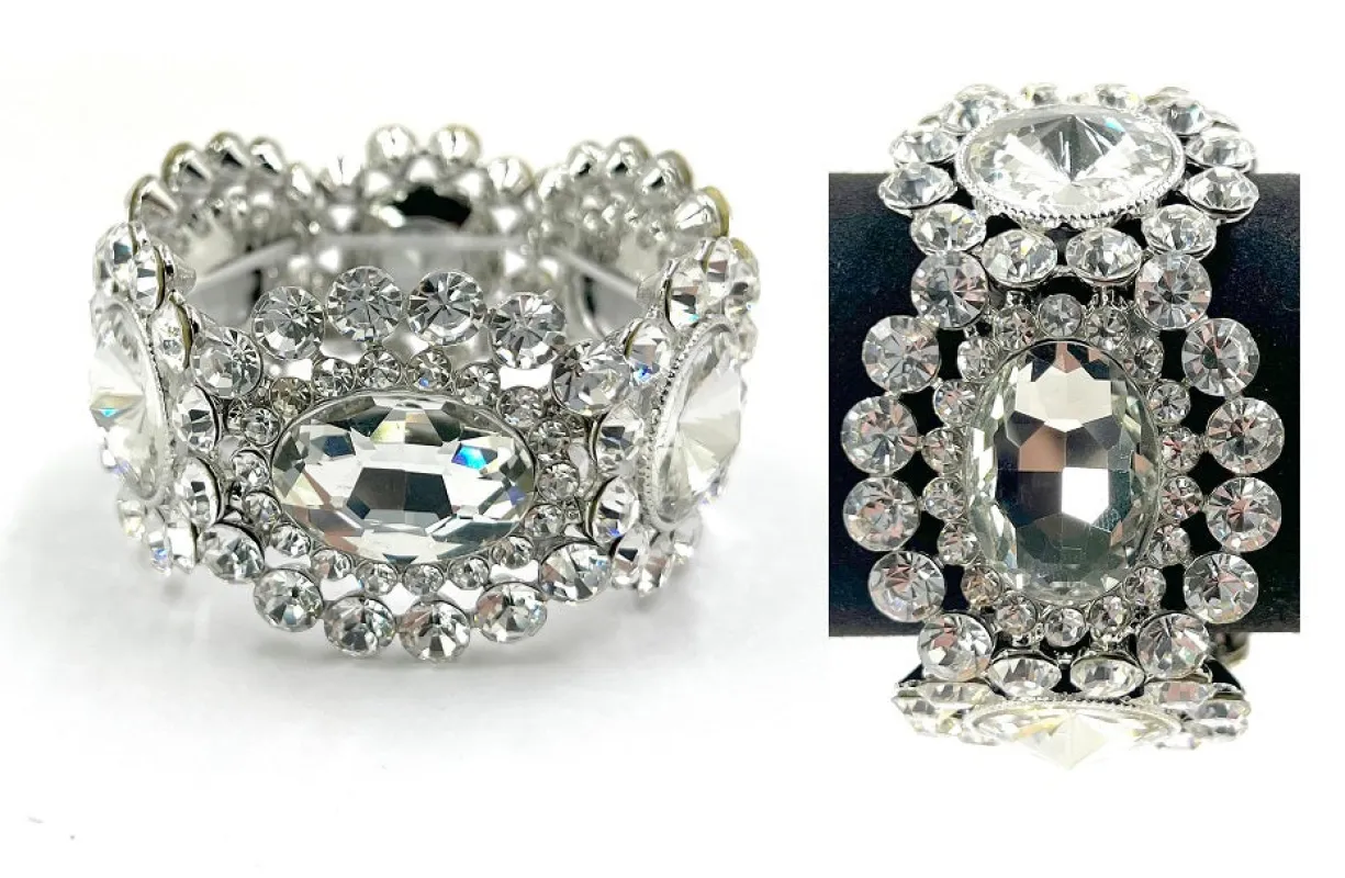 SILVER STRETCH BRACELET CLEAR STONES ( 0266 -3C ) sold by Oh My Jewelry