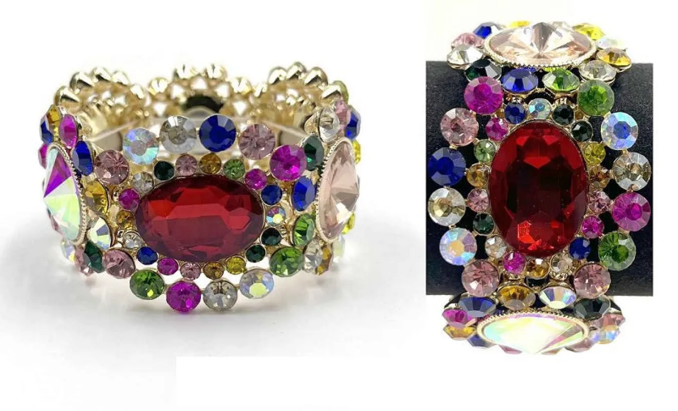 GOLD STRETCH BRACELET MULTI COLOR STONES ( 0266 2MT ) sold by Oh My Jewelry