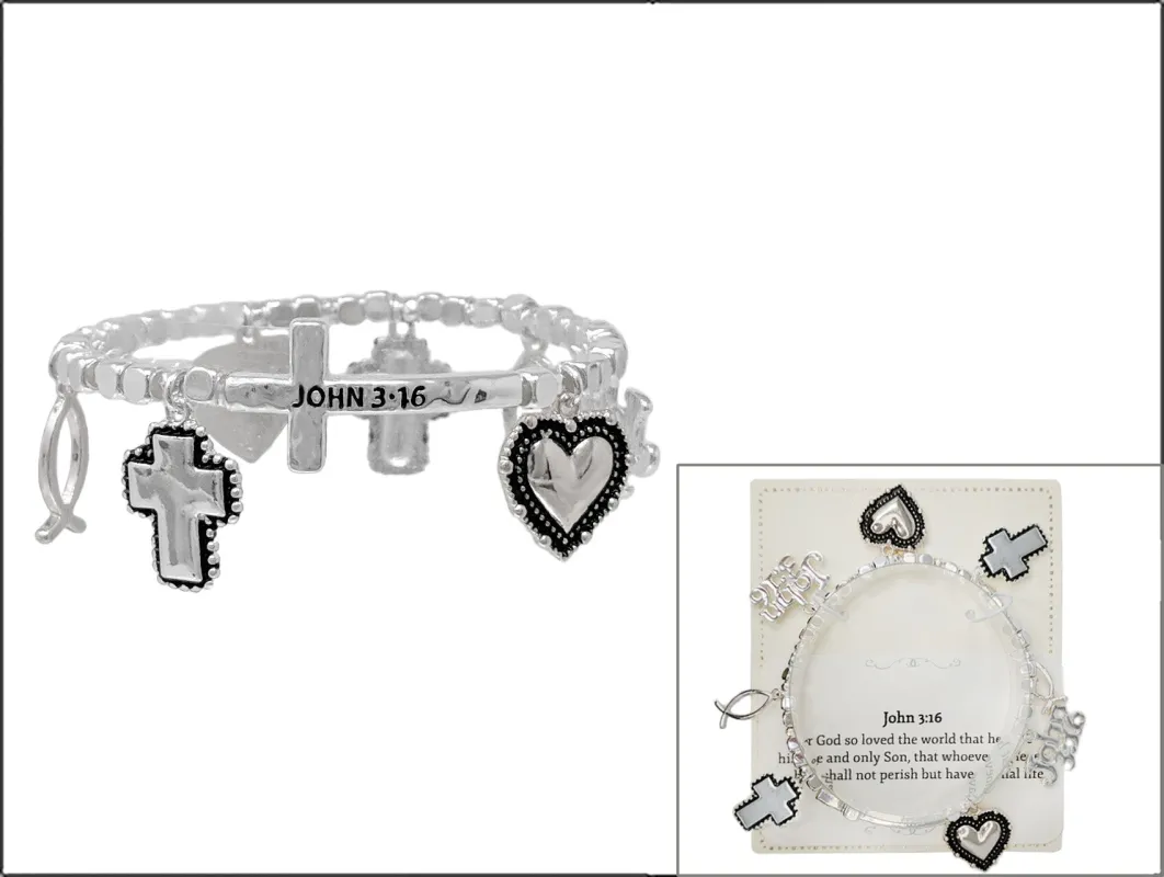 SILVER STRETCH BRACELET CHARMS CROSS JOHN 3:16 ( 03113 AS ) sold by Oh My Jewelry