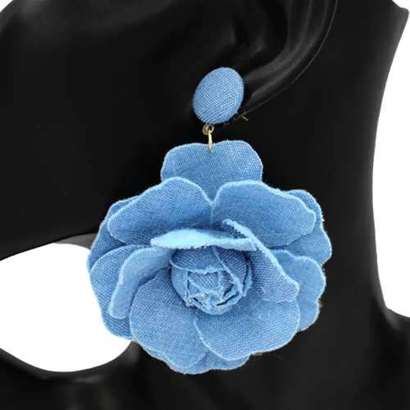 DENIM FLOWER DANGLING EARRINGS ( 2792 ) made by Oh My Jewelry