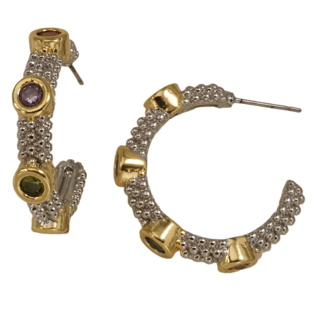 SILVER GOLD HOOP EARRINGS CLEAR CZ CUBIC ZIRCONIA STONES ( 8367 EKDM ) sold by Oh My Jewelry