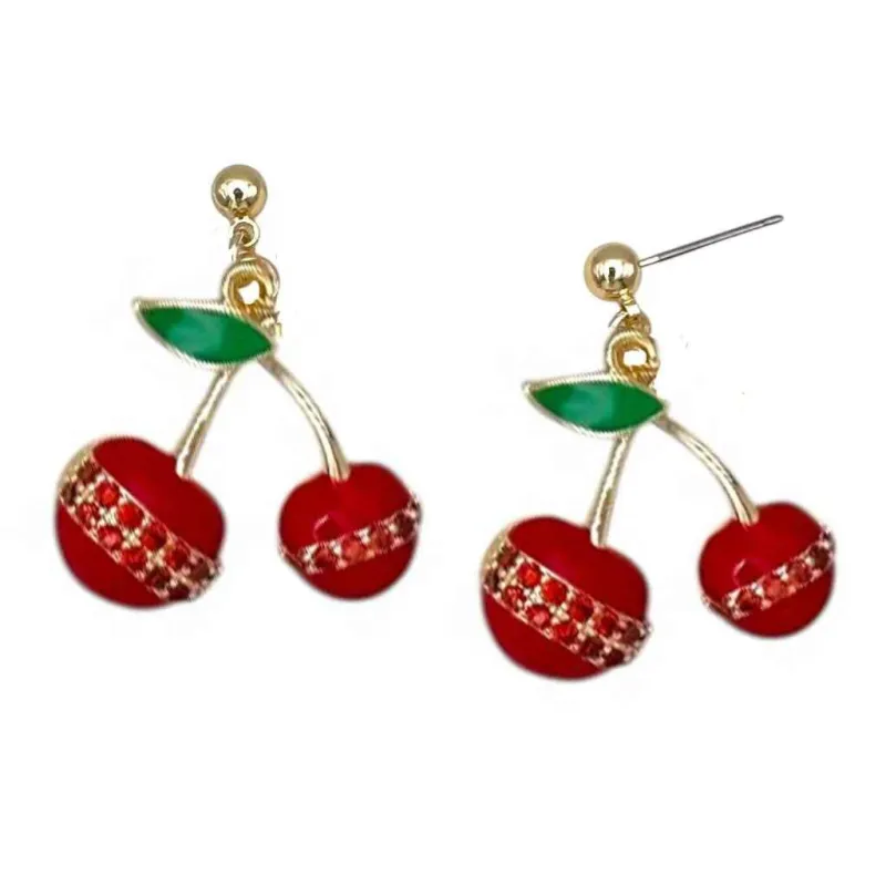 14K GOLD PLATED CHERRY EARRINGS RED CZ STONES ( 1342 EG ) sold by Oh My Jewelry