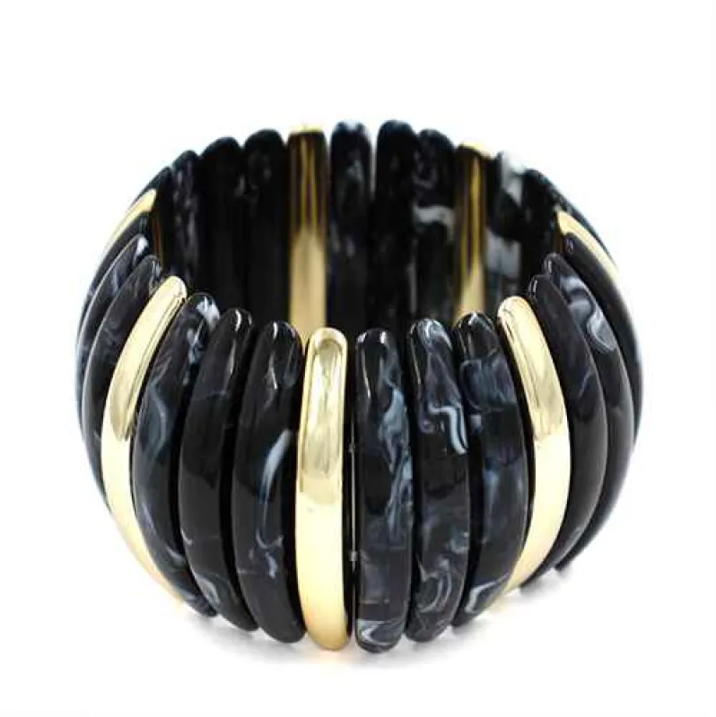 GOLD BLACK STRETCH BRACELET ( 2214 GDBK ) sold by Oh My Jewelry
