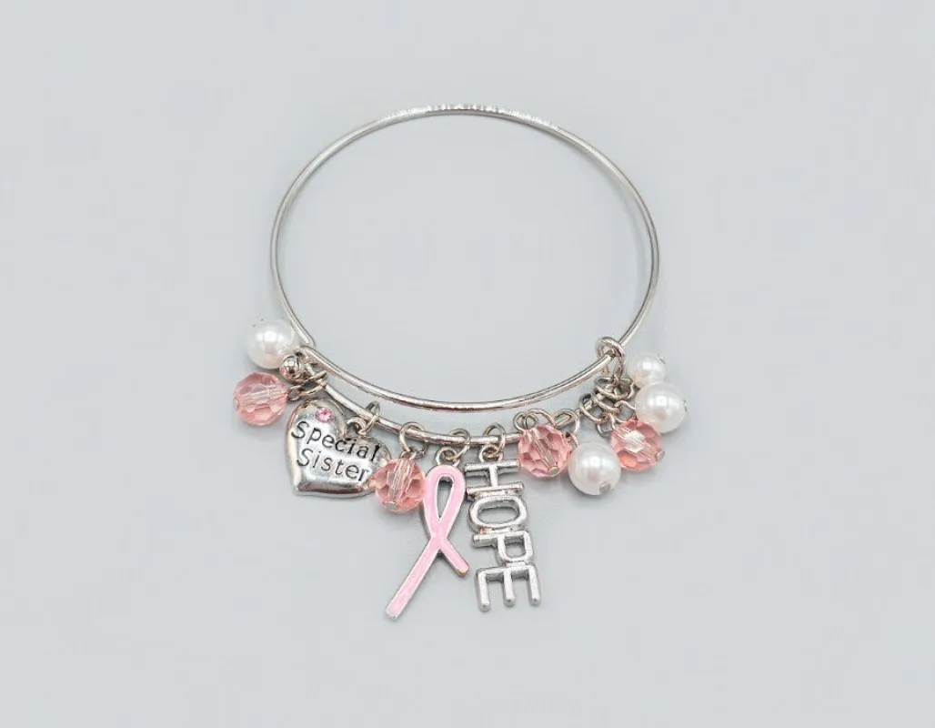 SILVER CHARM BRACELET PINK RIBBON HEART ( 1603 LPK ) sold by Oh My Jewelry