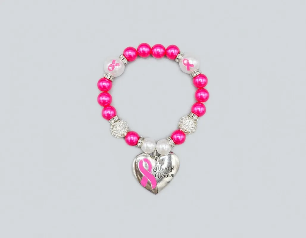 SILVER PINK RIBBON STRETCH BRACELET ( 1605 PKP ) sold by Oh My Jewelry