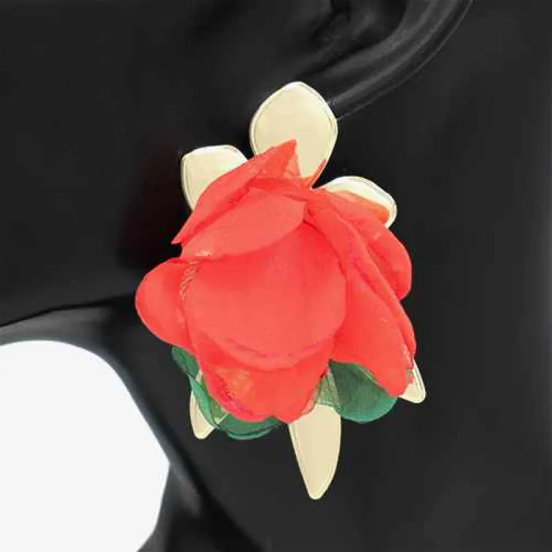 GOLD FLOWER EARRINGS ( 2935 GDRED ) sold by Oh My Jewelry