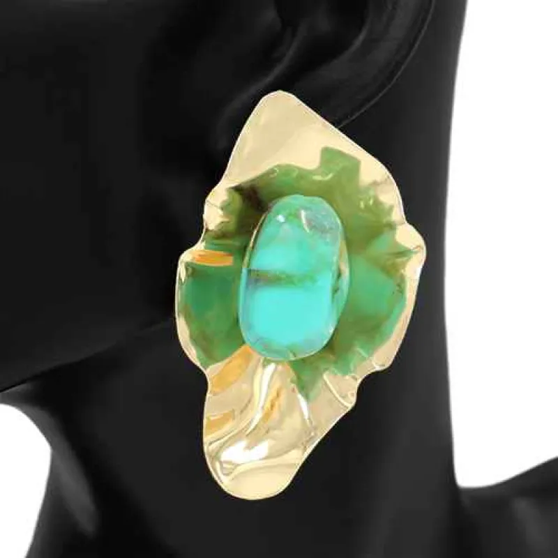 GOLD TURQUOISE EARRINGS ( 2932 GDTQ ) sold by Oh My Jewelry
