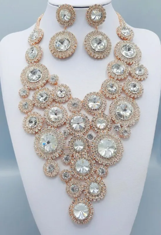 LARGE Gold NECKLACE SET Silver STONES ( 3190 GDCRY ) sold by Oh My Jewelry