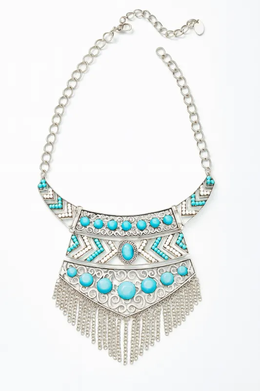 SILVER TURQUOISE NECKLACE SET ( 0949 RHTTQ ) sold by Oh My Jewelry