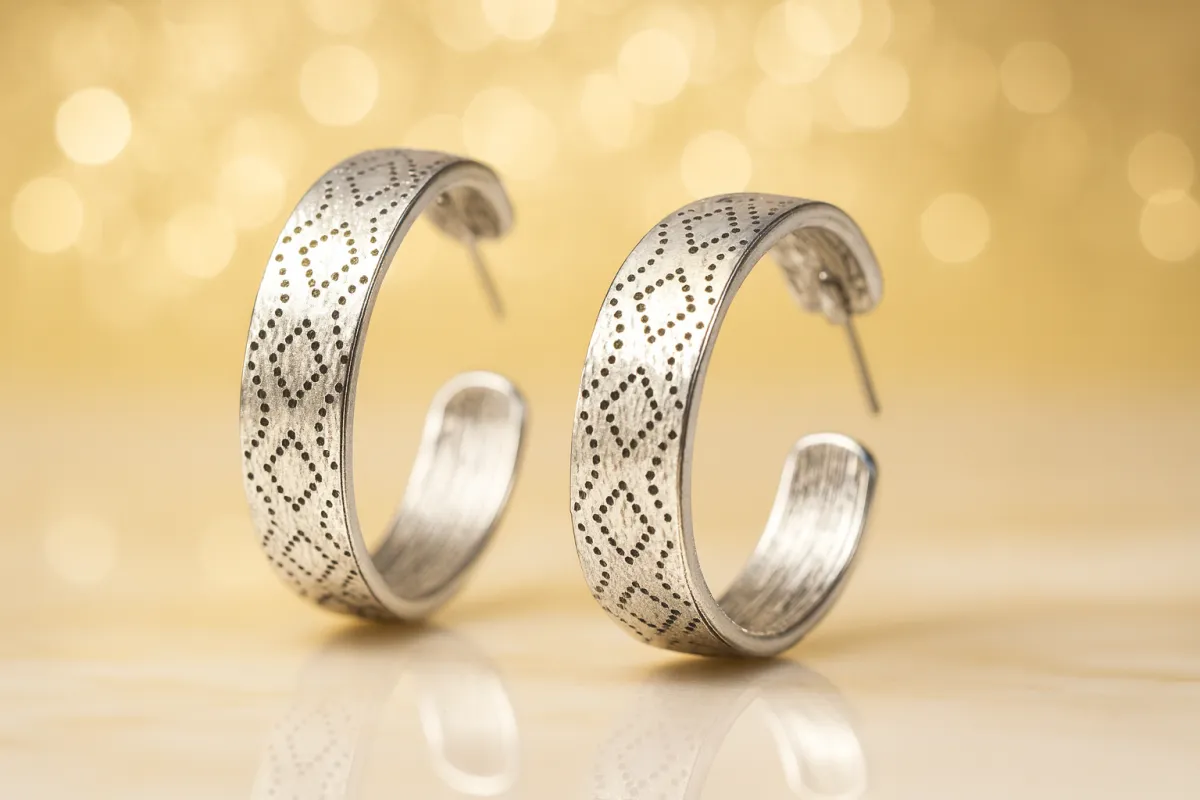 SILVER HOOP EARRINGS DIAMOND DESIGN ( 7092 BS ) sold by Oh My Jewelry