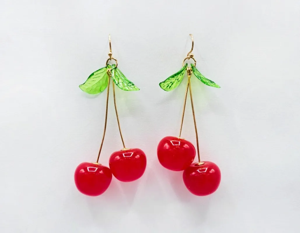 GOLD RED CHERRY EARRINGS ( 2716 ) sold by Oh My Jewelry