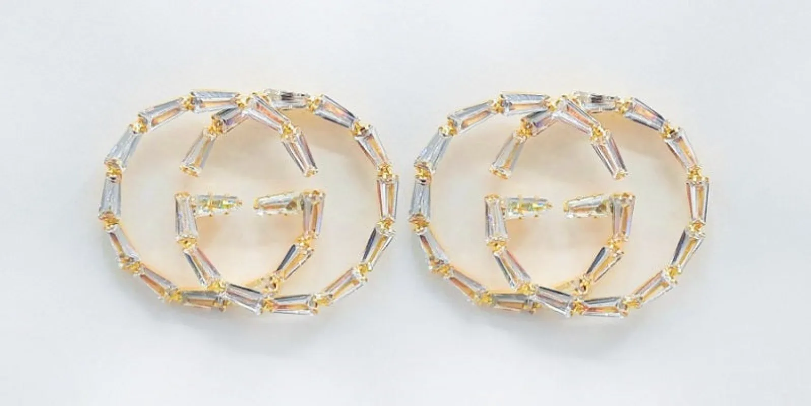 GOLD G EARRINGS CLEAR STONES ( 5203 GD ) sold by Oh My Jewelry