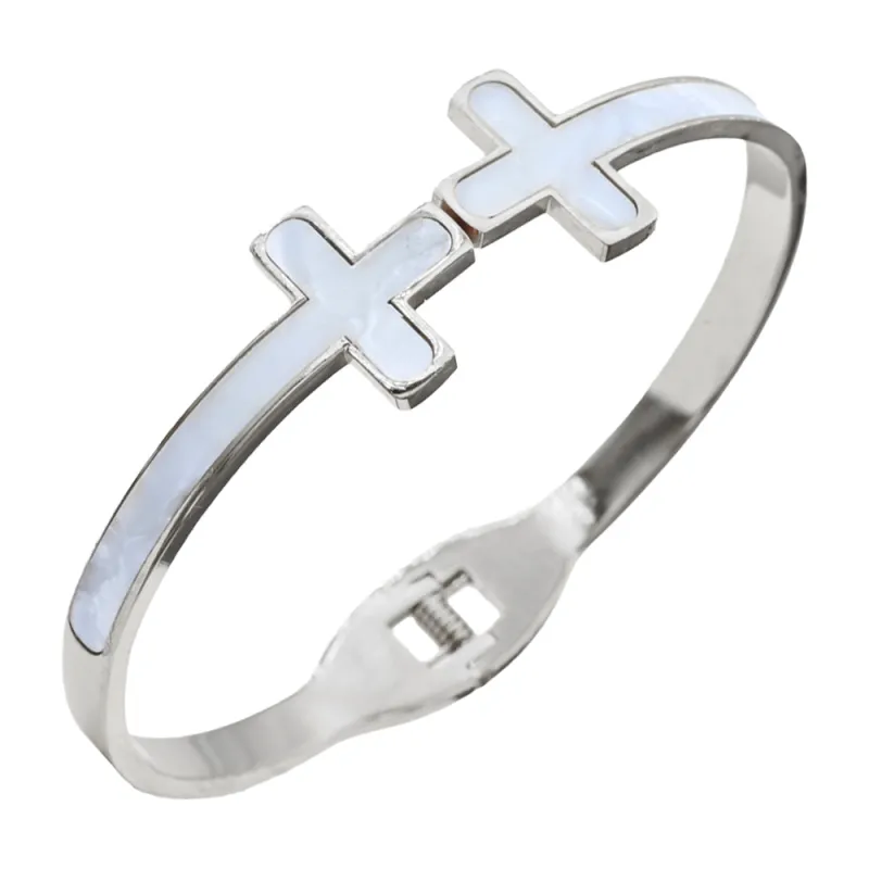 SILVER MOTHER OF PEARL BRACELET CROSS ( 6225 SMOP ) sold by Oh My Jewelry