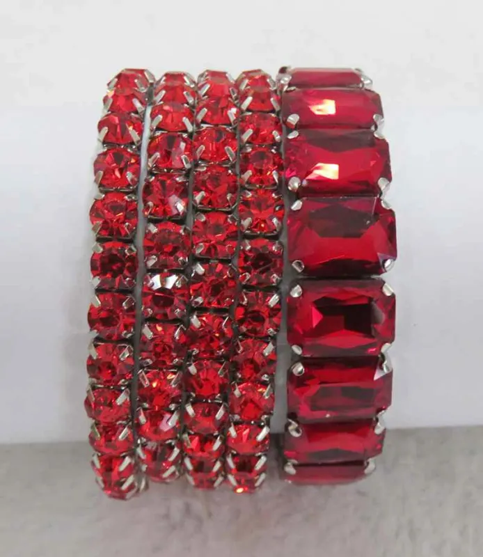 SILVER STRETCH BRACELETS RED COLOR STONES ( 629 SRD ) sold by Oh My Jewelry