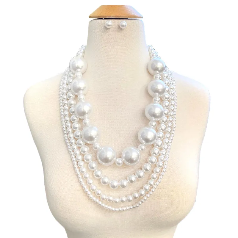 WHITE PEARL NECKLACE SET ( 11195 RWH ) sold by Oh My Jewelry