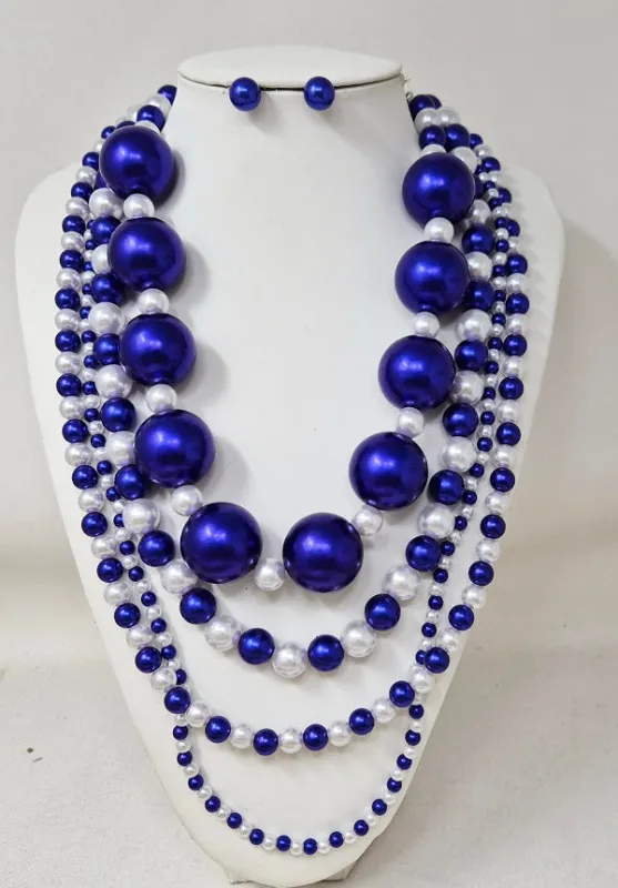 BLUE WHITE PEARL NECKLACE SET ( 11195 BLWH ) sold by Oh My Jewelry
