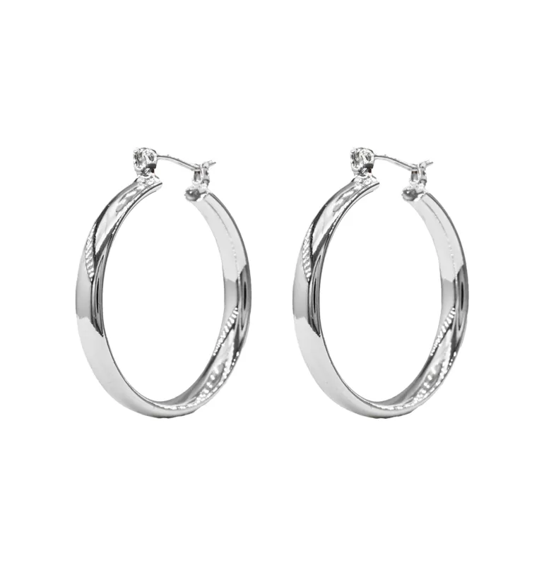 WHITE GOLD DIPPED BRASS HOOP EARRINGS ( 1006 40S ) sold by Oh My Jewelry