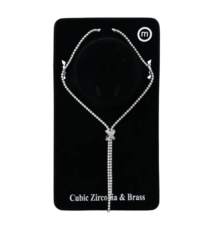 SILVER BRASS NECKLACE CLEAR CZ STONES ( 4178 SCL ) sold by Oh My Jewelry