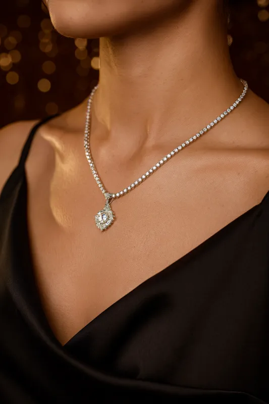 SILVER BRASS NECKLACE CLEAR CZ STONES ( 4182 SCL ) sold by Oh My Jewelry