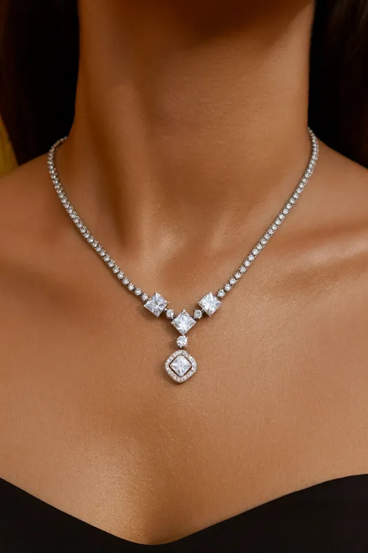 SILVER BRASS NECKLACE CLEAR CZ STONES ( 4179 SCL ) sold by Oh My Jewelry
