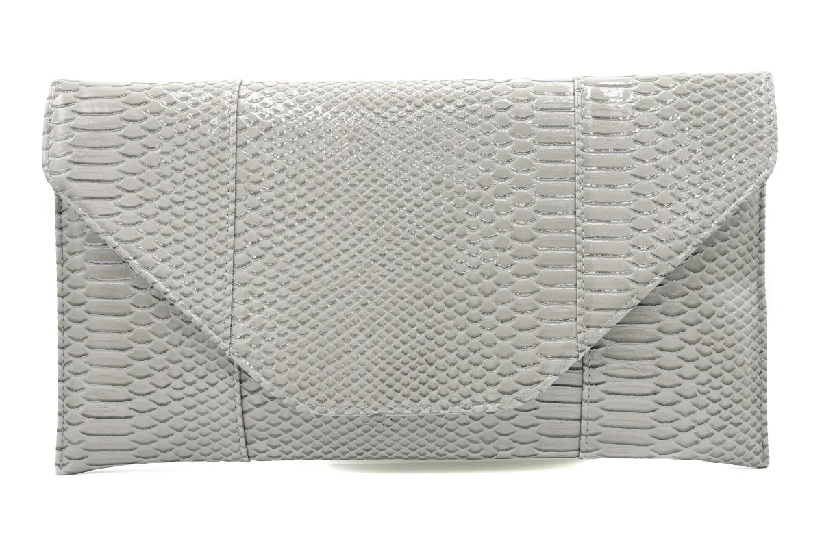 SNAKE SKIN ENVELOPE PURSE ( 7010 SNK3GREY ) sold by Oh My Jewelry