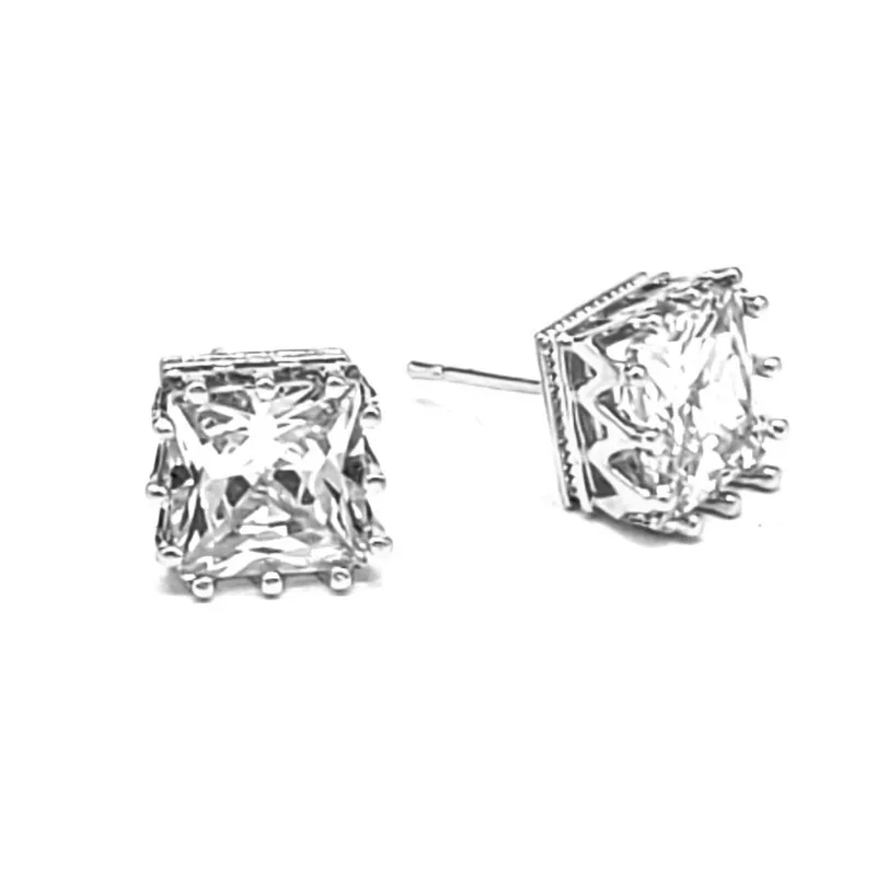 CROWN SQUARE CZ EARRINGS ( 401 9RH ) sold by Oh My Jewelry