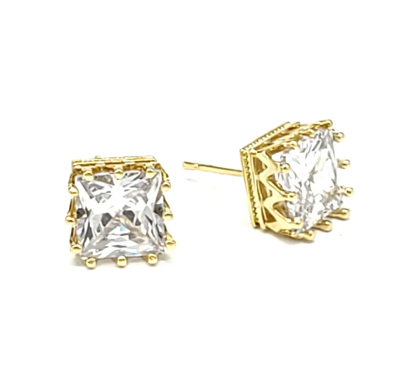 CROWN SQUARE CZ EARRINGS ( 401 9G ) sold by Oh My Jewelry
