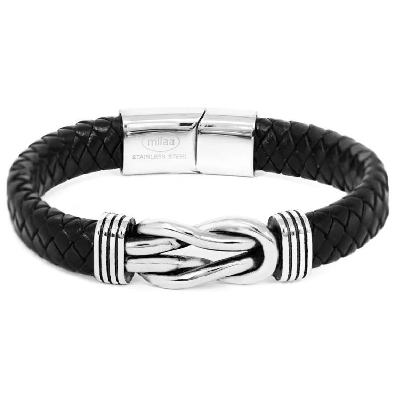 BLACK SILVER LEATHER BRACELET ( 032 BK ) sold by Oh My Jewelry