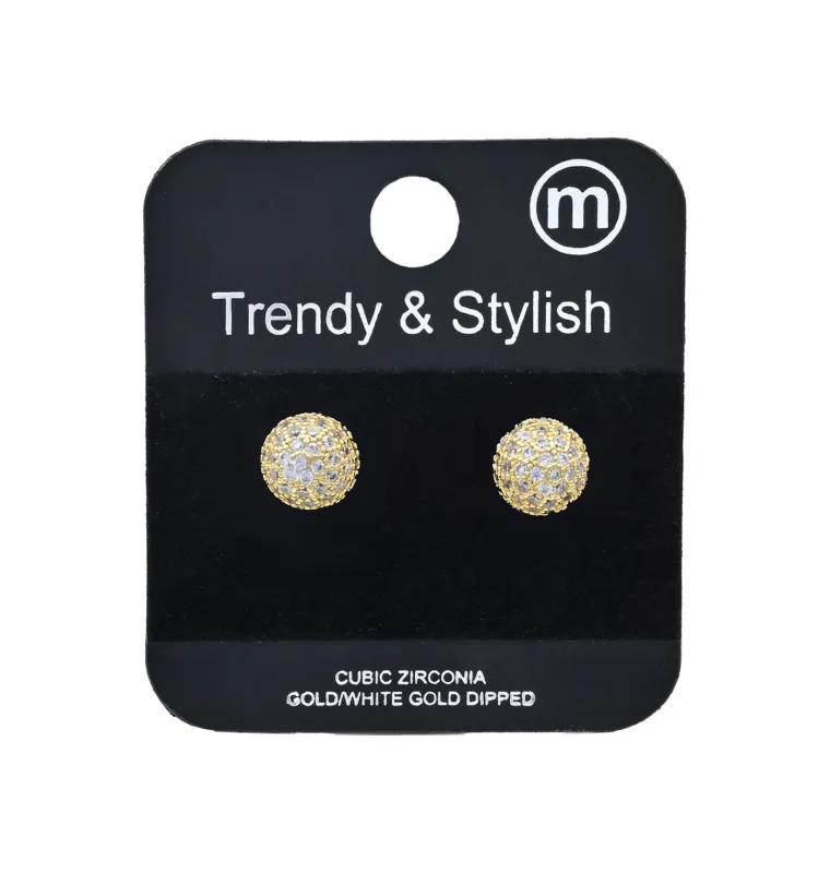 GOLD DIPPED BALL STUD EARRINGS CLEAR CZ STONES ( 5377 G ) sold by Oh My Jewelry