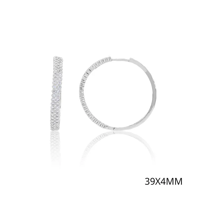 WHITE GOLD DIPPED HOOP EARRINGS CZ STONES ( 5314 RH ) sold by Oh My Jewelry