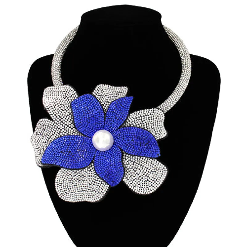 BLUE CLEAR FLOWER CHOKER NECKLACE ( 2160 CLRSAP ) sold by Oh My Jewelry