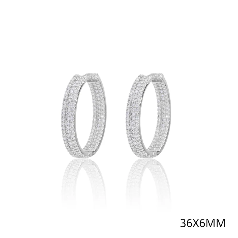 PAVE HOOP EARRINGS CLEAR CZ STONES ( 5313 RH ) sold by Oh My Jewelry