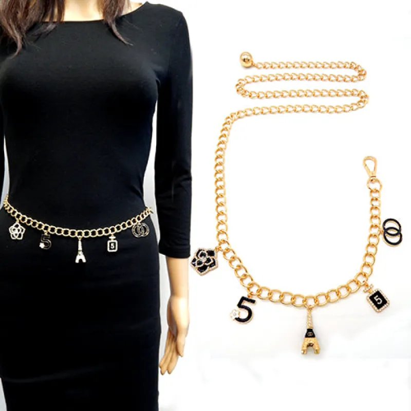 GOLD CHARM BELT ( 2046 GDBLK ) made by Oh My Jewelry