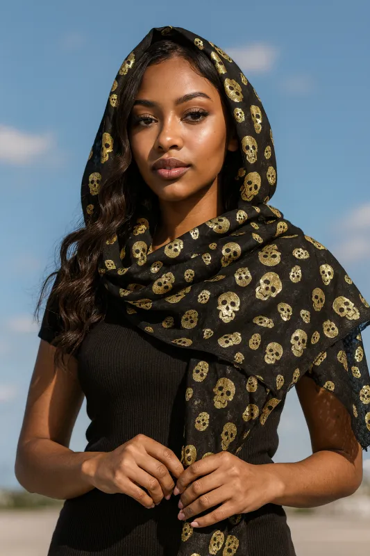 BLACK GOLD SKULL SCARF ( 5023 BLK ) sold by Oh My Jewelry
