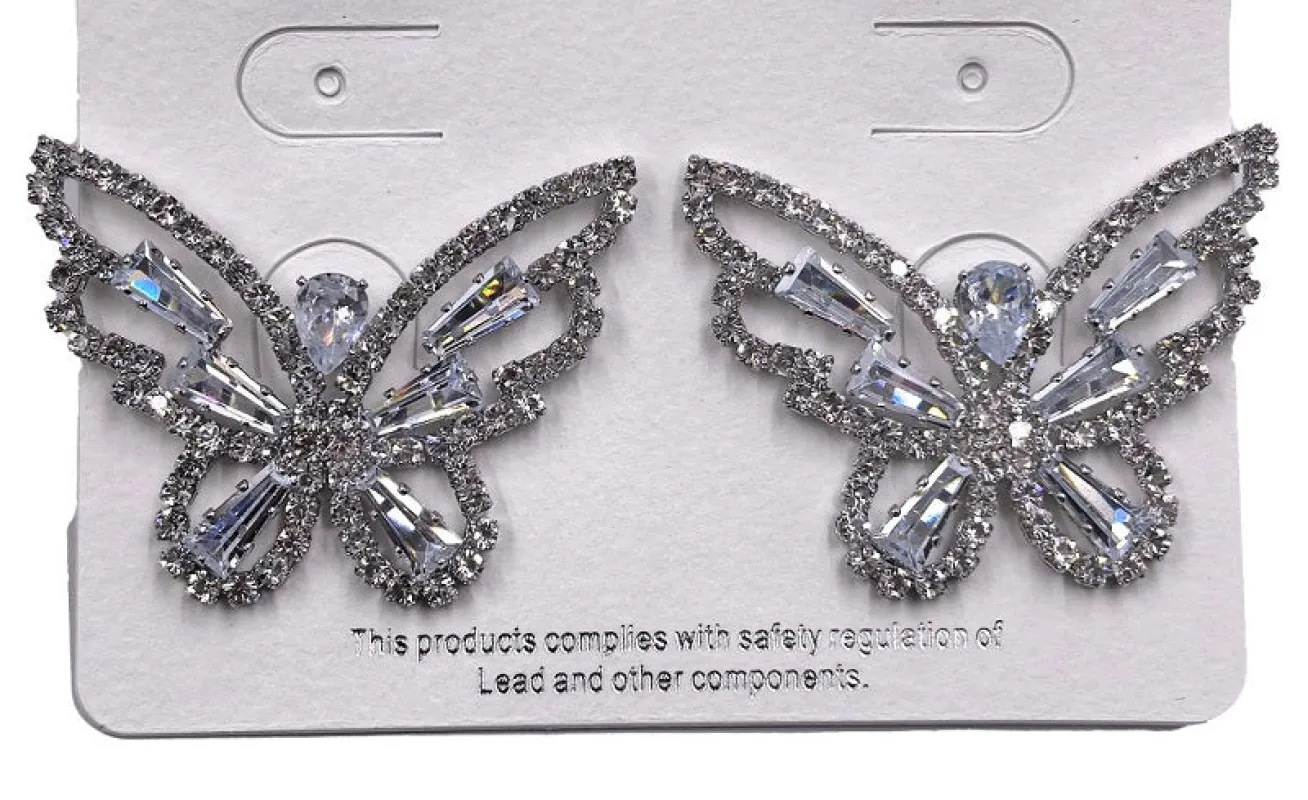 SILVER BUTTERFLY EARRINGS CLEAR STONES ( 0614 1C ) sold by Oh My Jewelry