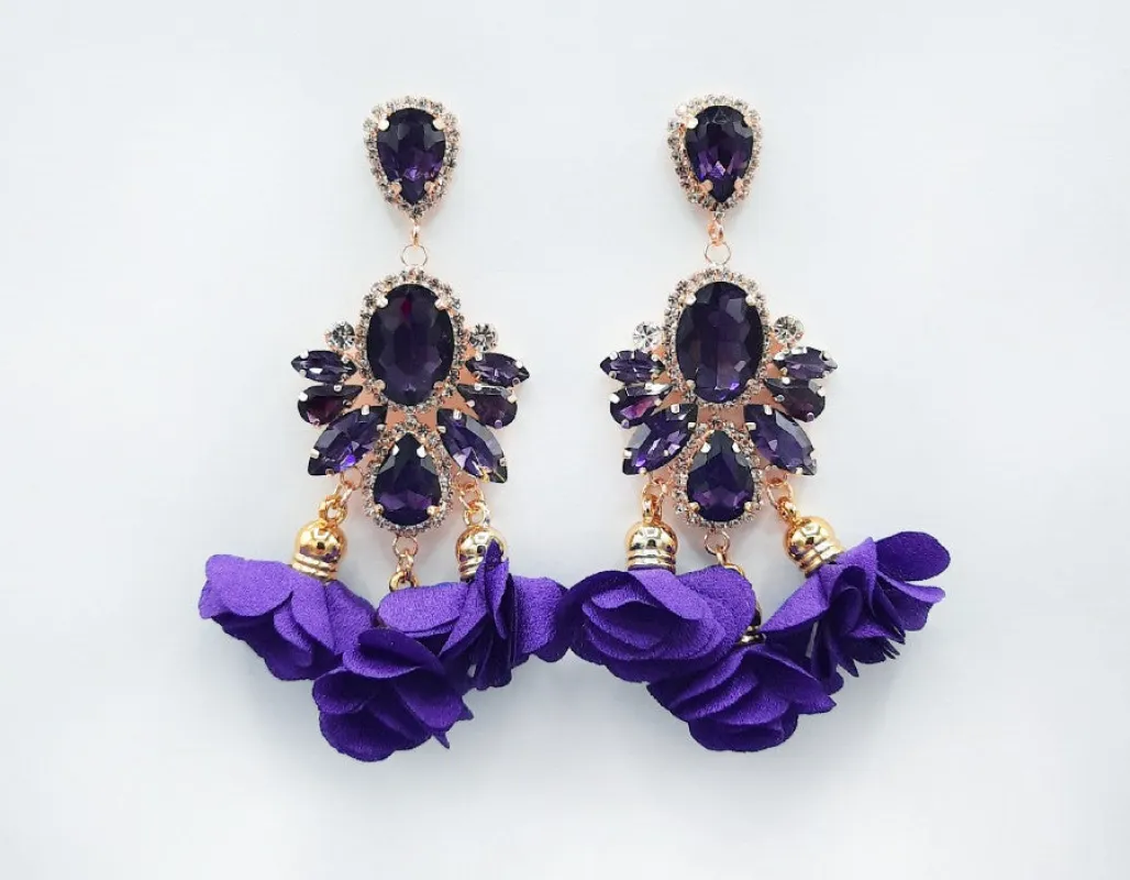 GOLD PURPLE STONE FABRIC EARRINGS ( 2493 PU ) sold by Oh My Jewelry