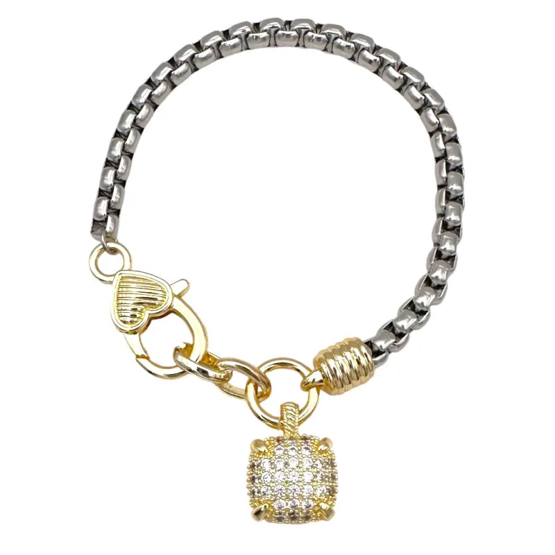 SILVER GOLD BRACELET CZ STONES CHARM ( 9647 BKPV ) sold by Oh My Jewelry