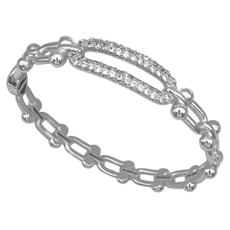 SILVER BANGLE CLEAR CZ STONES ( 1135 BX ) sold by Oh My Jewelry