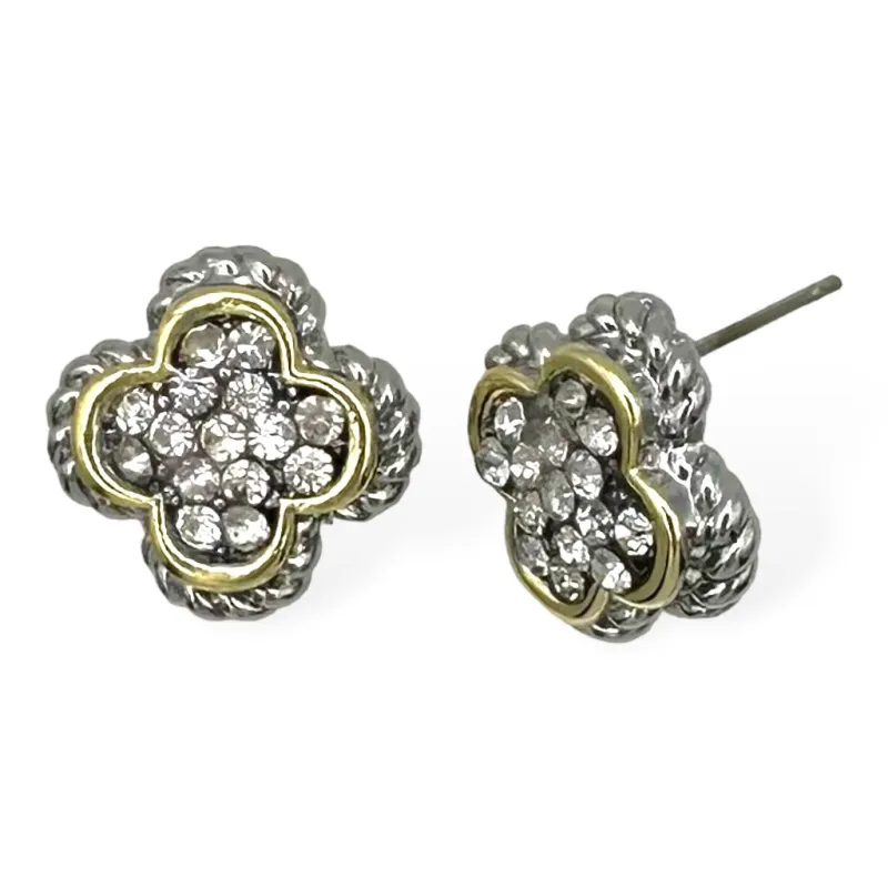 14K GOLD PLATED SILVER GOLD CLOVER EARRINGS CLEAR CZ CUBIC ZIRCONIA STONES ( 8995 EK ) sold by Oh My Jewelry