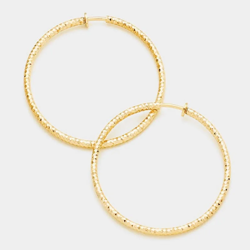 3.2" Gold Diamond Cut Clip On Hoop Earrings ( 235 LG ) sold by Oh My Jewelry